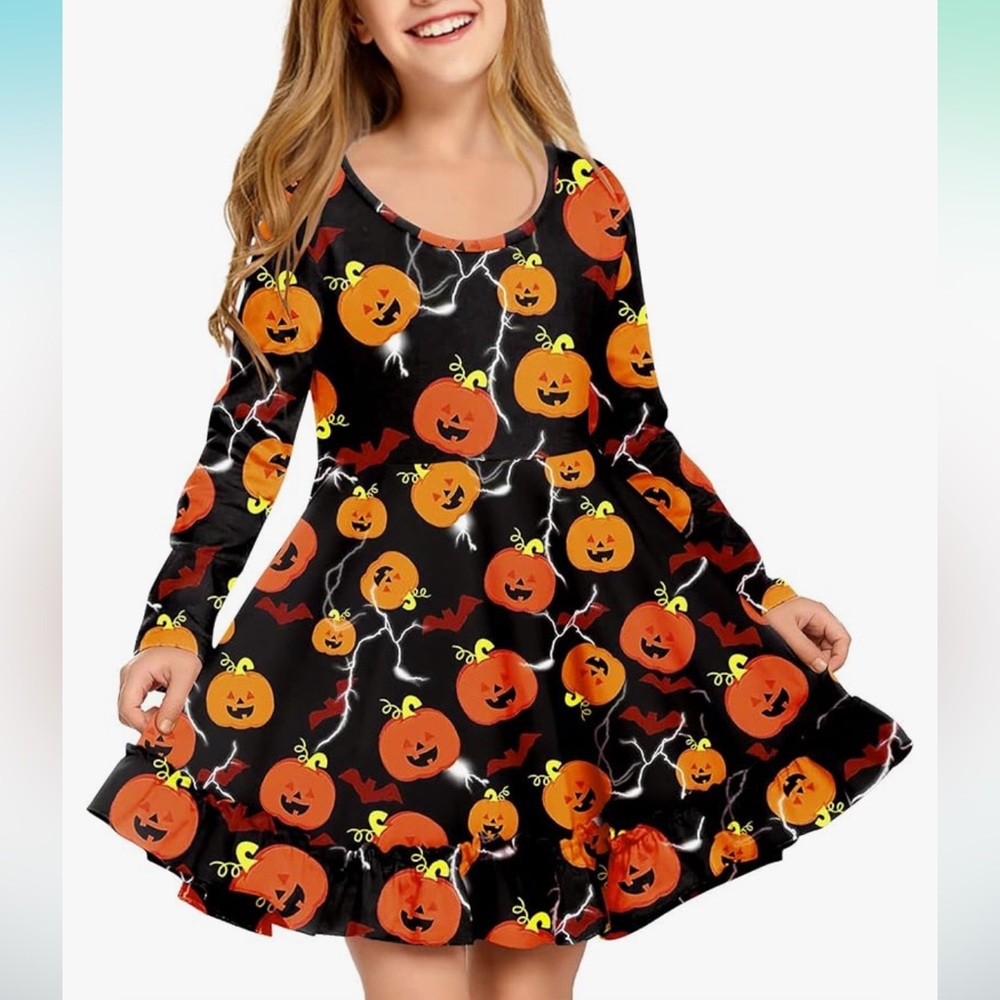 Arshiner Girls Long Sleeve A Line Twirly Skater Dress with Pockets